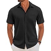 COOFANDY Men's Short Sleeve Button Down Shirt Casual Linen Shirts Summer Beach Vacation Shirt with Pocket