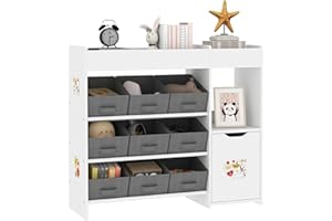 Qaba Toy Storage Organizer, Montessori-Inspired Kids BookShelf with 9 Non-Woven Fabric Boxes, Storage Cabinet & Shelves, Toy 