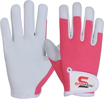 SAWANS Leather Gardening Gloves Women Men Thorn Proof Pink M (Pack of 1)