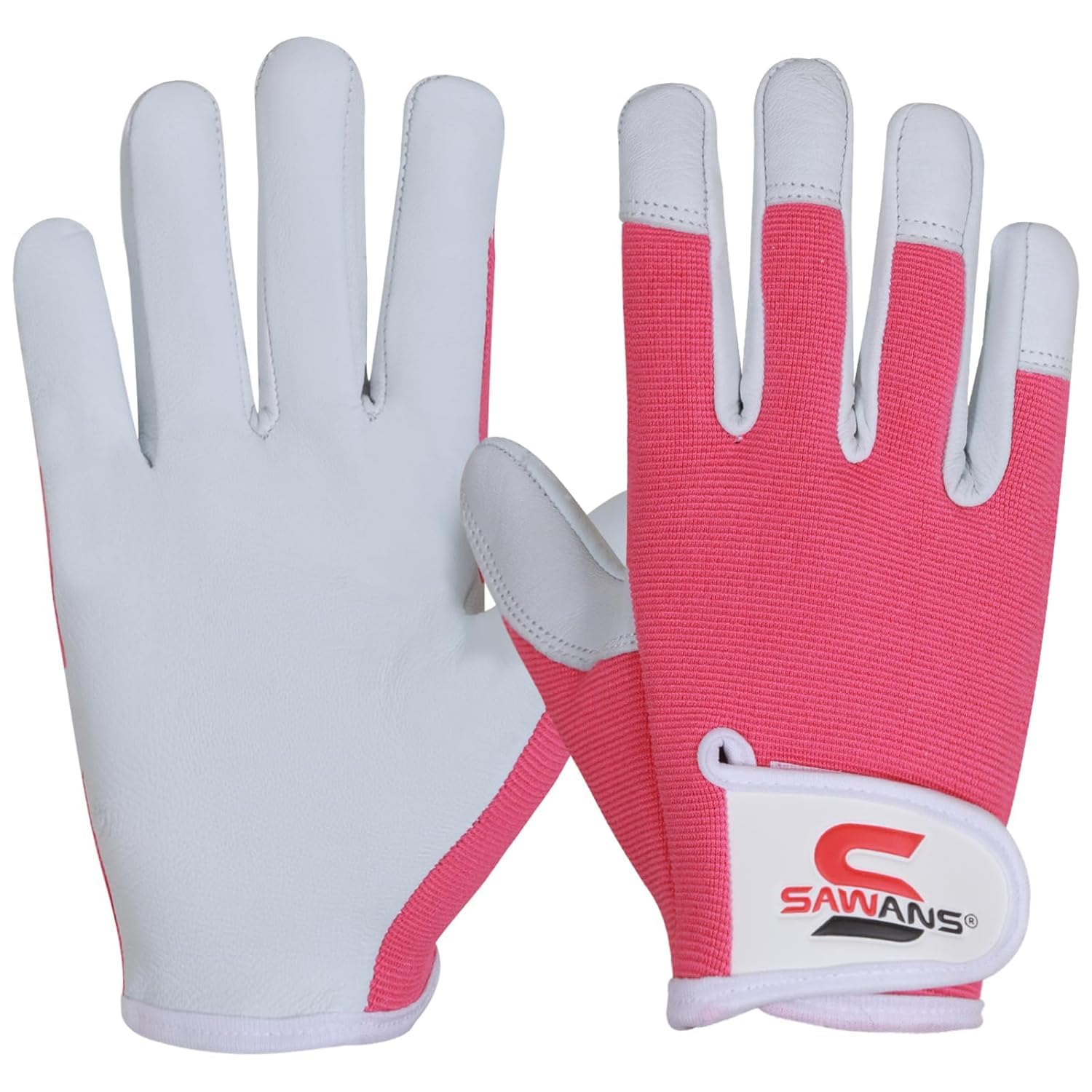 Photo 1 of SAWANS Leather Gardening Gloves for Women/Men Ladies Working Gloves Thorn Proof Rigger Garden Gloves Safety work gloves (Pink, S)