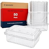 QAVENTO 16 oz Clear Plastic Fruit Containers with Hinged Lids, Ventilated Clamshell Containers for Berries, Grapes &amp; Cherry Tomatoes, Fresh Produce Storage for Garden Harvest Farmer Market, 50 Pack