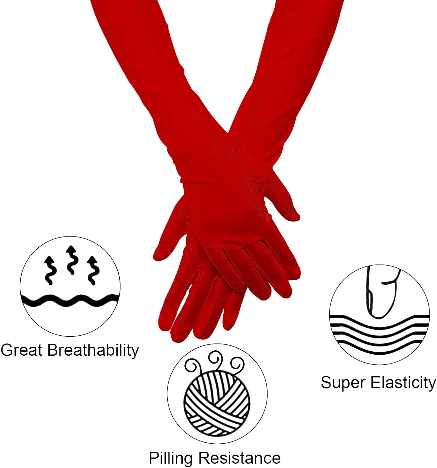 1920s Accessories Costume Fancy Dress Plastic Holder Pearl Beads Long Gloves Set (Red): Clothing