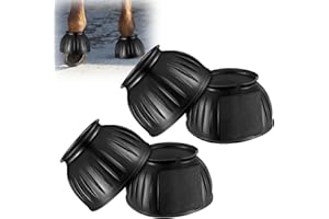 Locmeo 2 Pairs Rubber Bell Boots for Horses Ribbed Double Lock Hoof Boots Black Horse Sport Boots for Equine Turnout Training and Trail Riding, Against Hoof Impact and Trauma, No Rub Design, Large