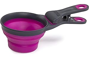 Dexas Pets Collapsible KlipScoop Collapsible Dry Dog Food Scoop and Dog Food Bag Clip, 1 Cup Capacity, Fuchsia