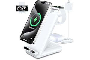 QKXC Wireless Charging Station,3 in 1 Wireless Charging Stand Made for Apple Watch Ultra 9 8 7 6 SE 5 4 3,Fast Wireless Charger Made for iPhone 15/Plus/Pro Max/14/13/12/11/X,for AirPods Pro(with Adapter)