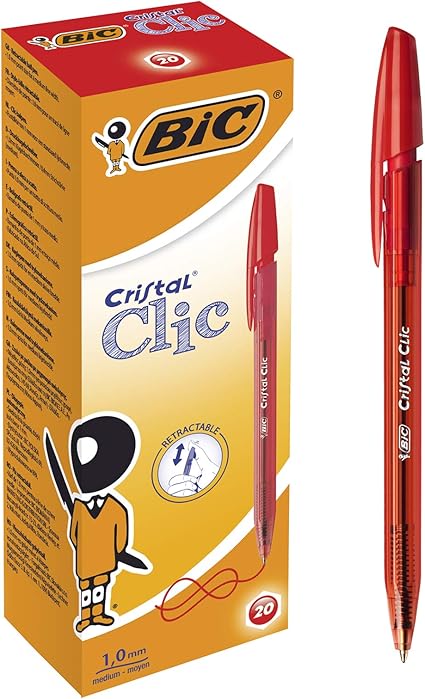 BiC - Caja de 20 Bolígrafos Bic Cristal clic color rojo: Amazon.es: Oficina y papelería