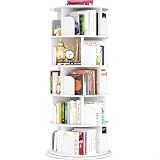 Besiost Rotating Bookshelf Tower, 5 Tier Spinning Bookcase, Revolving 360 Book Shelf Narrow Tall Bookcase, Vertical Turning Round Bookshelf Organizer, Wood Corner Book Shelf for Small Space, White