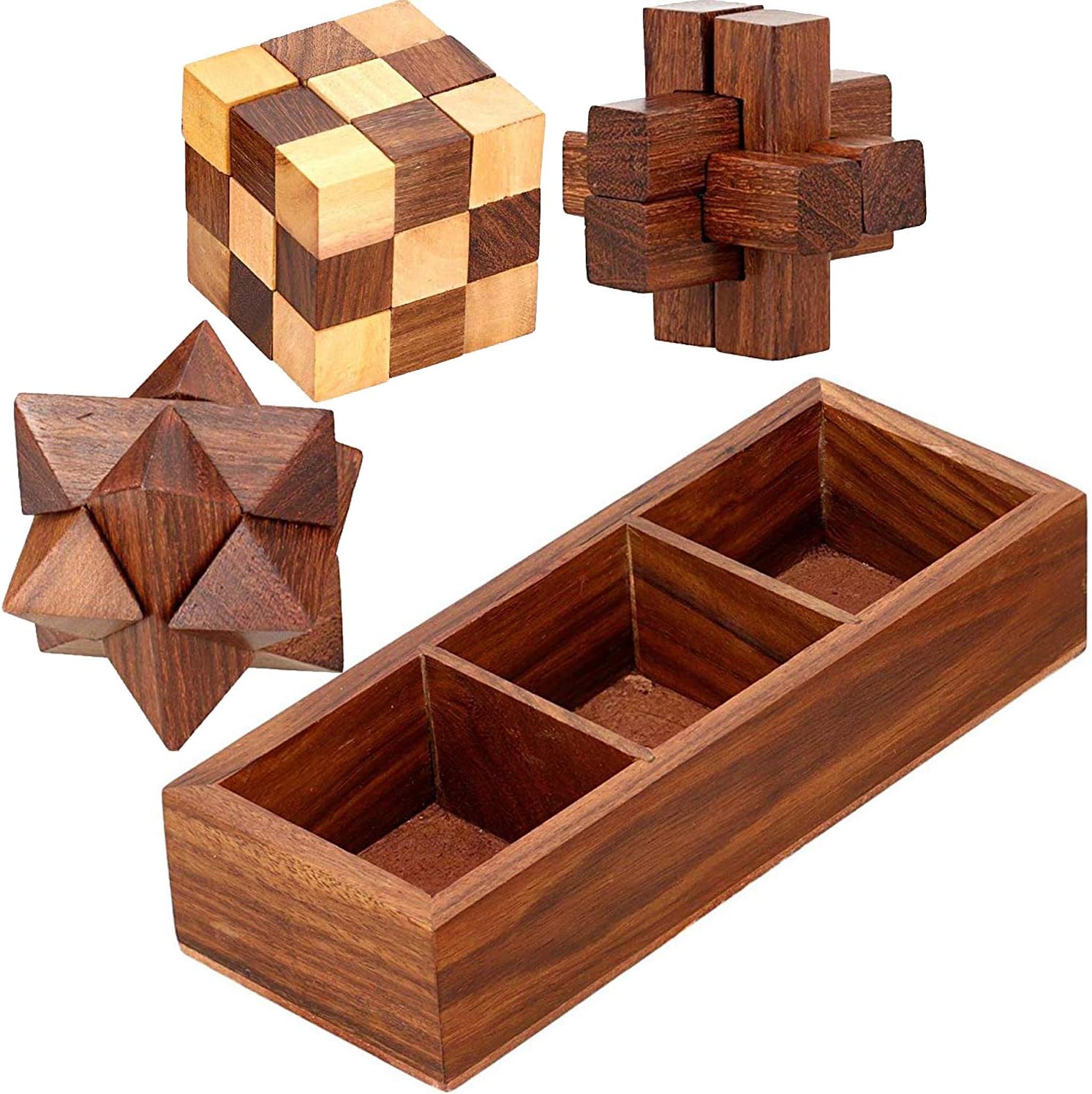 SKAVIJ Handmade Wooden 3In1 Puzzle Set with Storage Tray (Brown) Amazon.co.uk Toys & Games
