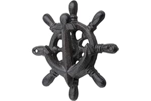 Bolifish Black Antique Anchor and Ship's Wheel Front Door Knocker, Heavy Duty Cast Iron Door Handle Decoration Wooden House、H