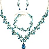 3Pcs Austrian Crystal Jewelry Set for Women, Necklace Dangle Earrings Link Bracelet Jewelry Set with Gold/Platinum/Gun Plated, Wedding Party Jewelry for Bridal Bridesmaid