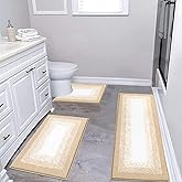 Bsmathom Bath Rug Sets 3 Piece, Absorbent Non-Slip Bath Mats Washable, Soft Shaggy Bathroom Mat Set Floor with U-Shaped Toilet Mat for Bathroom, Beige