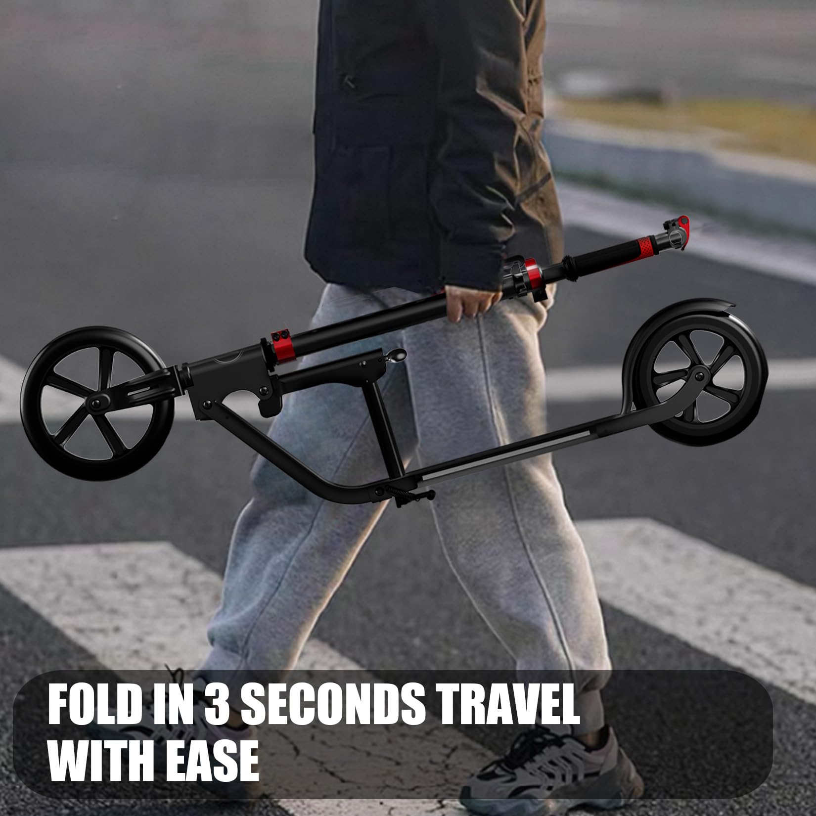 Adult Scooter - Folding, Adjustable Height, Big Wheels, Lightweight All-Aluminum Frame | Suitable for Teens 12+ | 265lbs Weight Limit