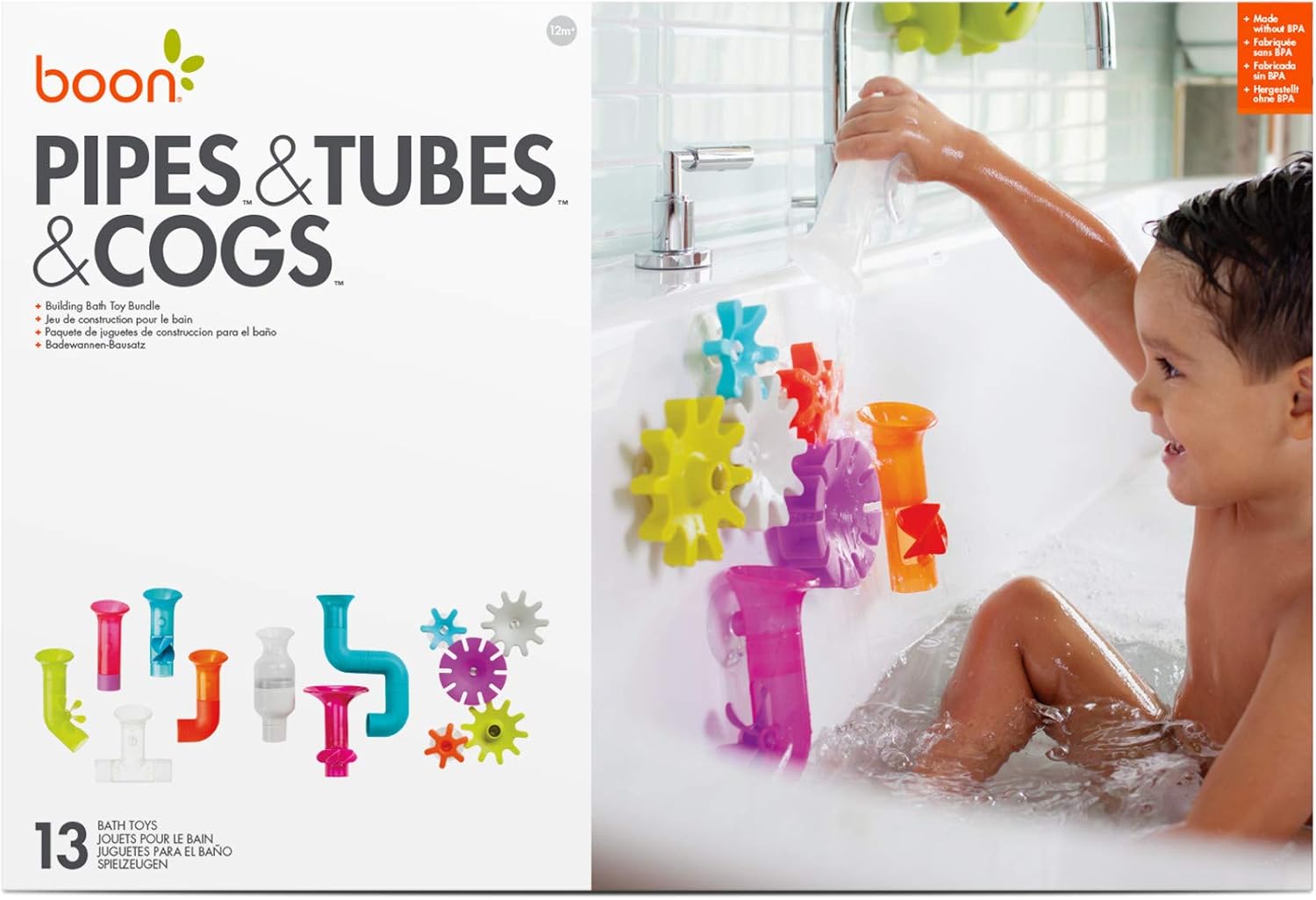 boon multicoloured pipes bath toy