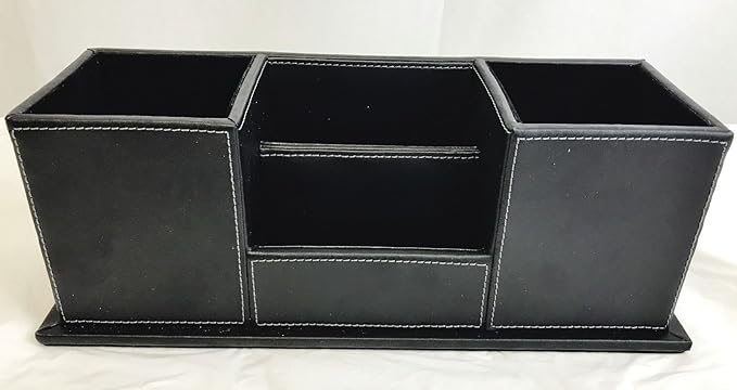 Artikle Leather Corporate ORGANIZED LIVING Desk Organizer Holder Office Pens Cellphone (Black)