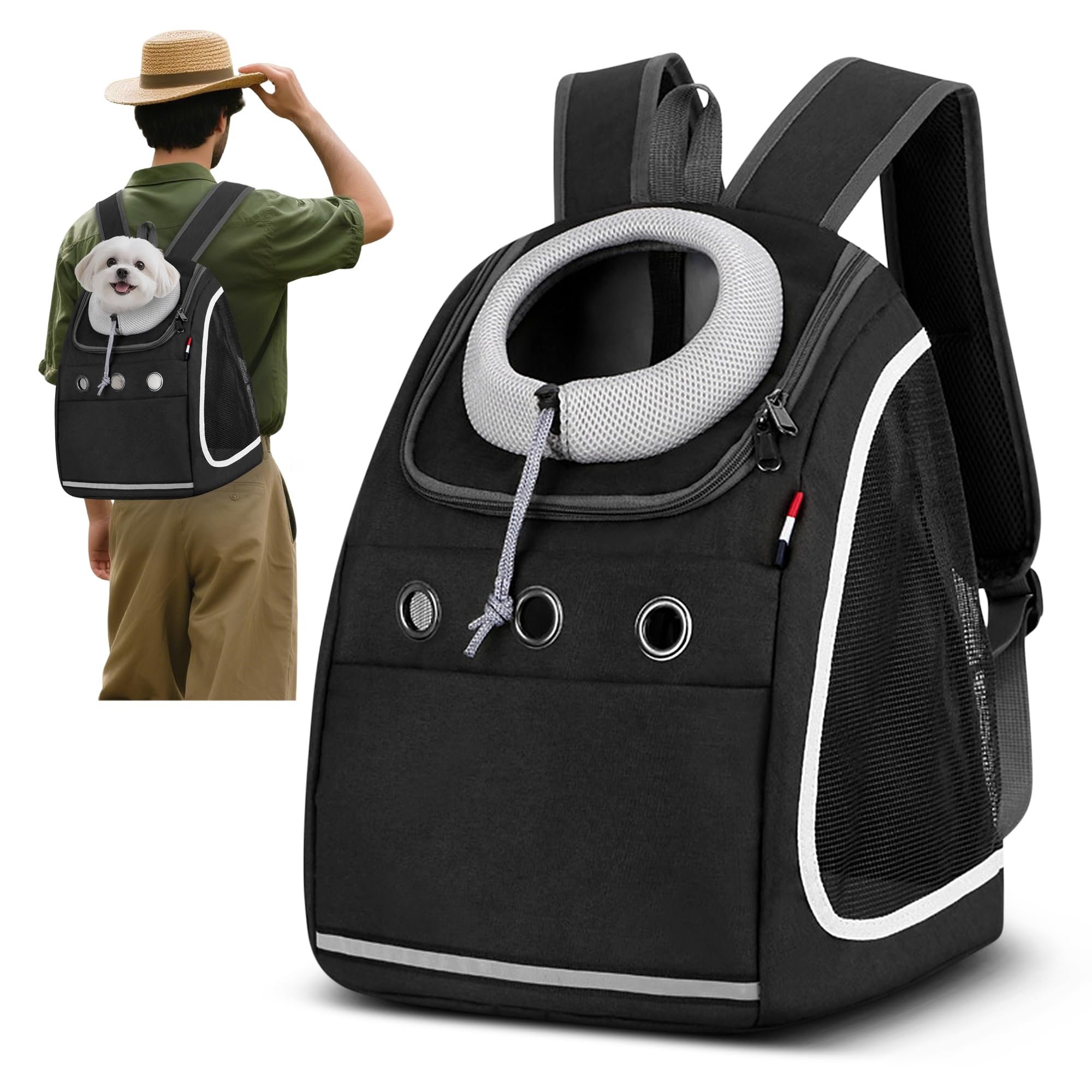 ALLSOPETS Dog Backpack Portable Cat Carrier Bag Travel Pet Backpack for Small Dog Cats Breathable Dog Rucksack Pet Carrying Bag for Travel Hiking Camping Outdoor (Carbon Black)