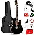 Vangoa Advanced 12 String Guitar Full Size Twelve String Guitar Acoustic Electric 4 Band EQ Electroacoustic Guitar Set for Beginner Adults Intermediate, Spruce Top, Built-in Tuner, Glossy Black