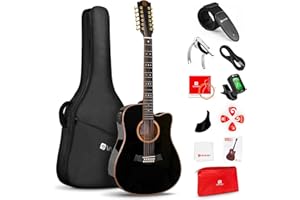 Vangoa Advanced 12 String Guitar, Full Size Twelve String Guitar Acoustic Electric 4 Band EQ Electroacoustic Set for Professional Beginner Adults Intermediate, Spruce Top, Glossy Black