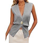 Cicy Bell Womens V Neck Sweater Vest Dressy Casual Knit Sleeveless Shirts Slim Fit Lightweight Button Fall Tops