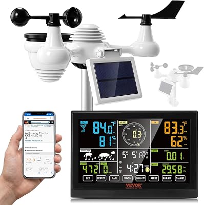 Station Météo Wifi 7 en 1 Station Météo Sans Fil Intérieur Extérieur Solaire Grand Écran Couleur 7,5 po Station Météo Numérique Capteur pour Température Humidité Vitesse Direction de Vent Pluie