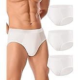 SUNCHIRI Men's Incontinence Underwear, Washable Reusable Leak Proof Protective Briefs with 150ML Absorbent Pad 3 Pack (White, Medium)