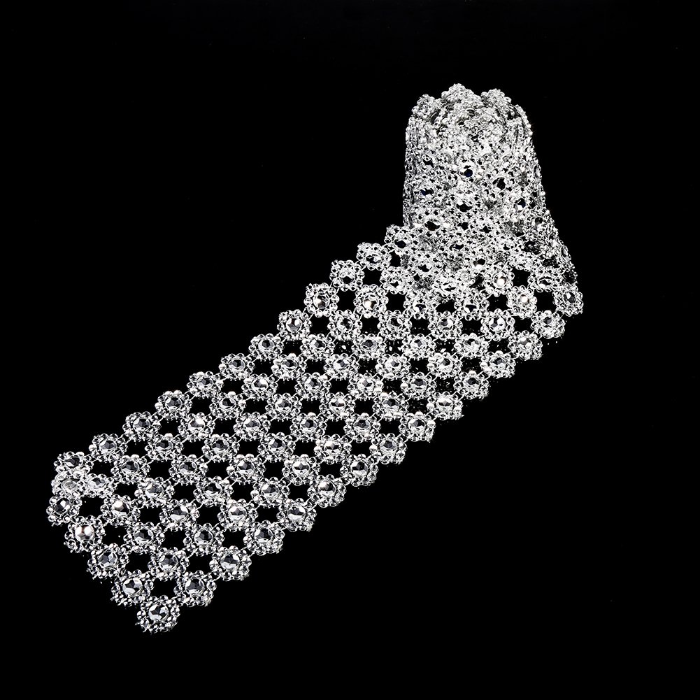 Rhinestone Ribbon, 1 Yard Long Sparkling Sun Flower Shape Diamond Mesh Wrap Artificial Crystal Roll Decor for Bridal Bouquet Frames Vases Wedding and Party