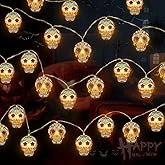 LINGSFIRE Halloween String Lights - 14.7ft 30 LEDs Skull Lights Battery Operated - 2 Modes Steady on & Flash for Indoor Outdoor Decorations, Festivals, Parties