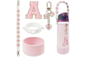 SITKOL Silicone Boot Cute Monogram Set Compatible with Owala Water Bottle 24 oz, 32 oz, 40 oz - Perfect Letter Owala Accessories for Owala Tumbler, Owala Free Sip, Pink Owala, Black Owala