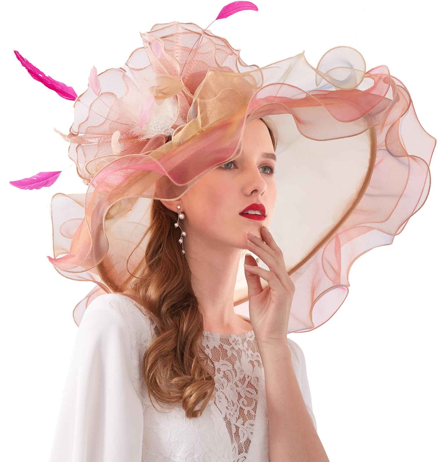 Photo 1 of ORIDOOR Women Organza Fascinator Church Kentucky Derby Hat Floral Tea Party Wedding Hat, 003a Champagne, One Size