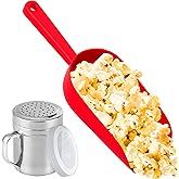 CUSINIUM Red Popcorn Plastic Scoop with Popcorn Salt Shaker (Handle, Plastic Cap) - Popcorn Concession Supplies Bundle