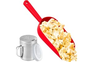 CUSINIUM Red Popcorn Plastic Scoop with Popcorn Salt Shaker (Handle, Plastic Cap) - Popcorn Concession Supplies Bundle