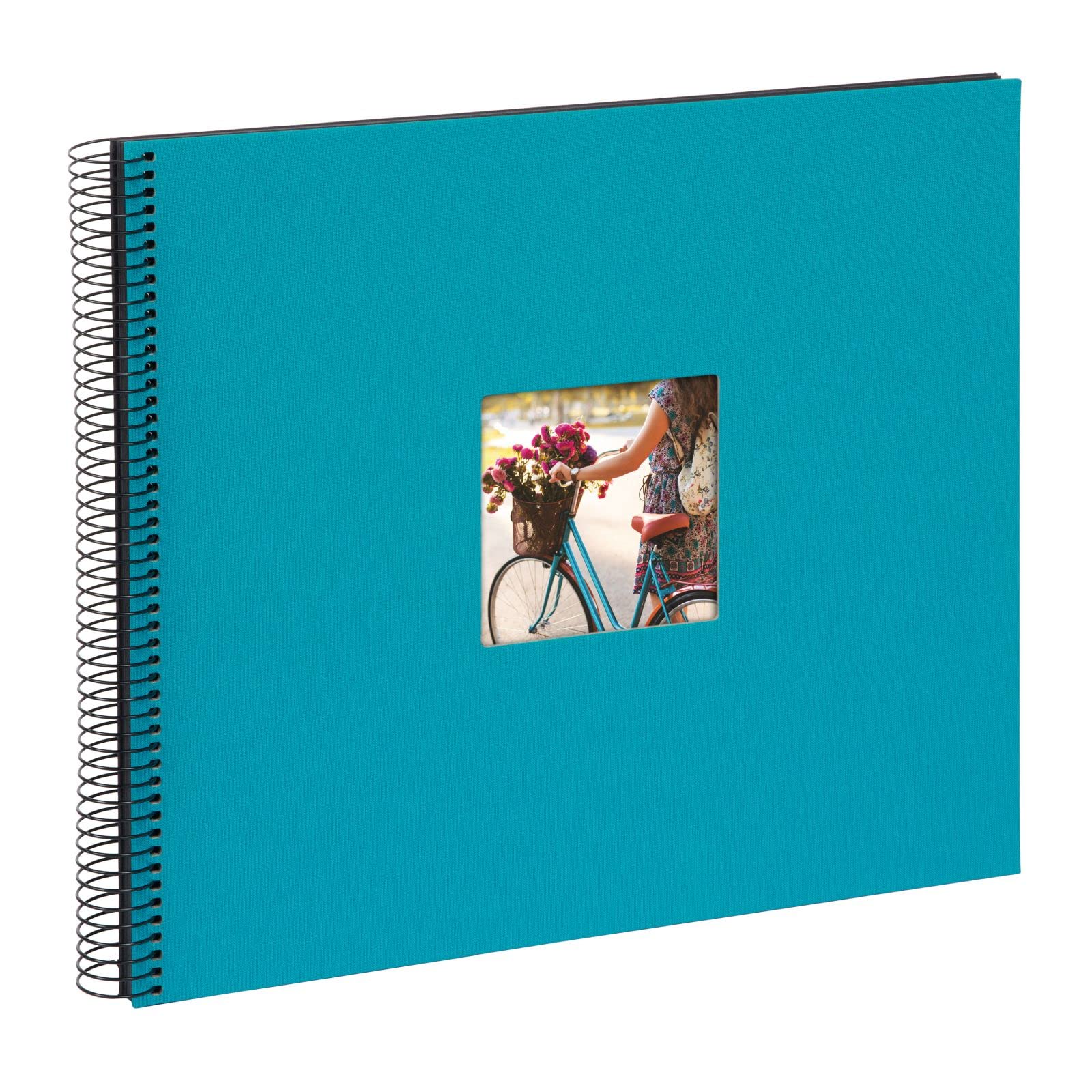 goldbuch Bella Vista 25 973 Spiral Album with Picture Cut-Out, Photo Album 35 x 30 x 1.5 cm - Spiral Diameter 2.8 cm, Linen Memory Album, 40 Black Pages, Photo Book to Design Yourself, Turquoise