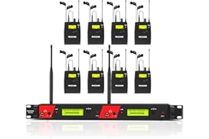 MIZISNR Wireless in Ear Monitor System, 2 Channel 8 Bodypacks Pro Mono IEM System for Musicians, Metal Rack Mount Monitor w/ 2x40 UHF Frequencies, 330ft Range for Band, Stage or Studio (IME-8000)