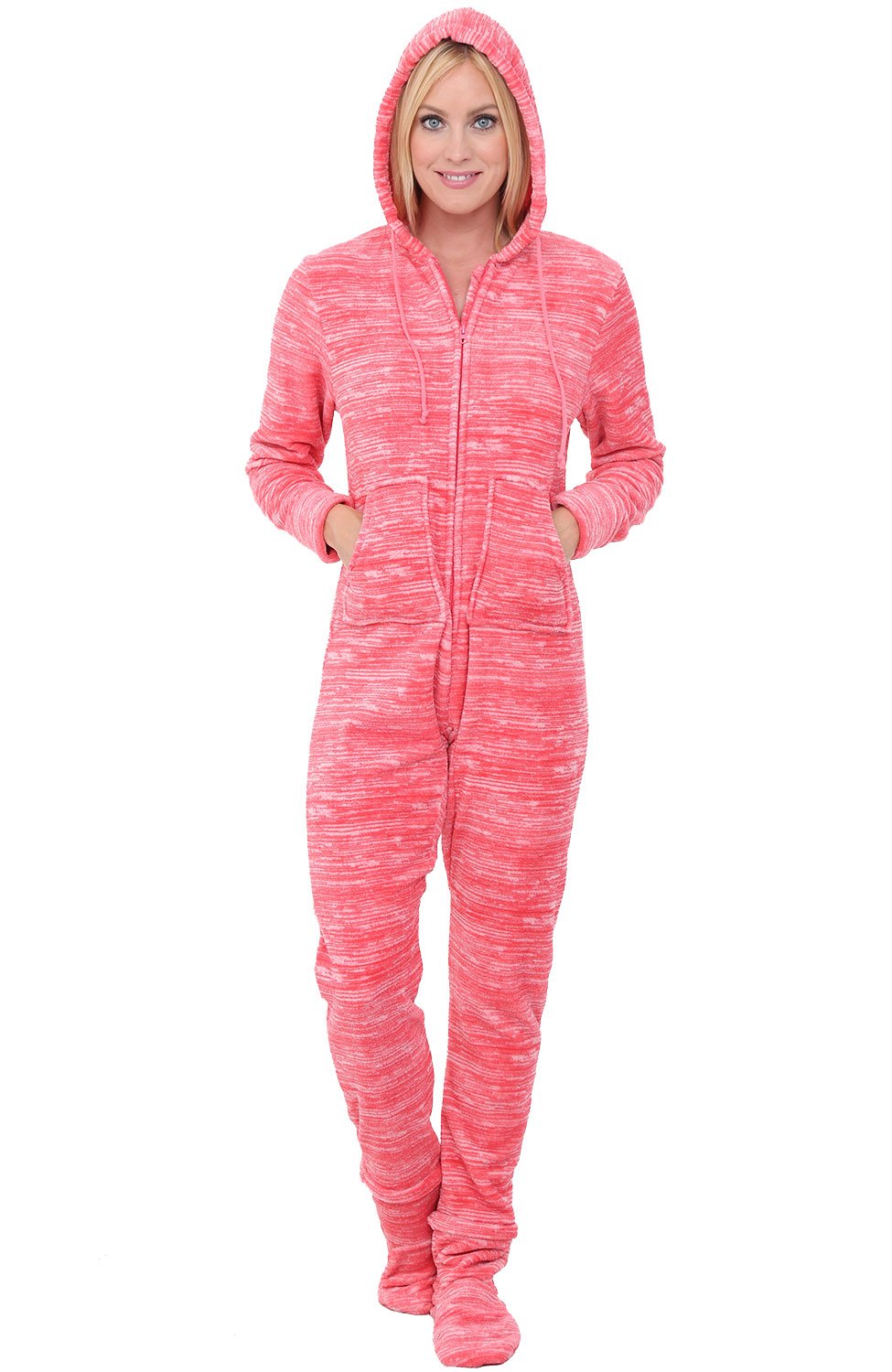 Alexander Del Rossa Women's Warm Fleece One Piece Footed Pajamas, Adult