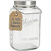 kitchentoolz Large 2 Gallon Glass Mason Jar with Big Airtight Metal Lid and Carry Handle – Wide Mouth Square Container with Measurements for Dry Goods, Bulk Storage, and Food Prep