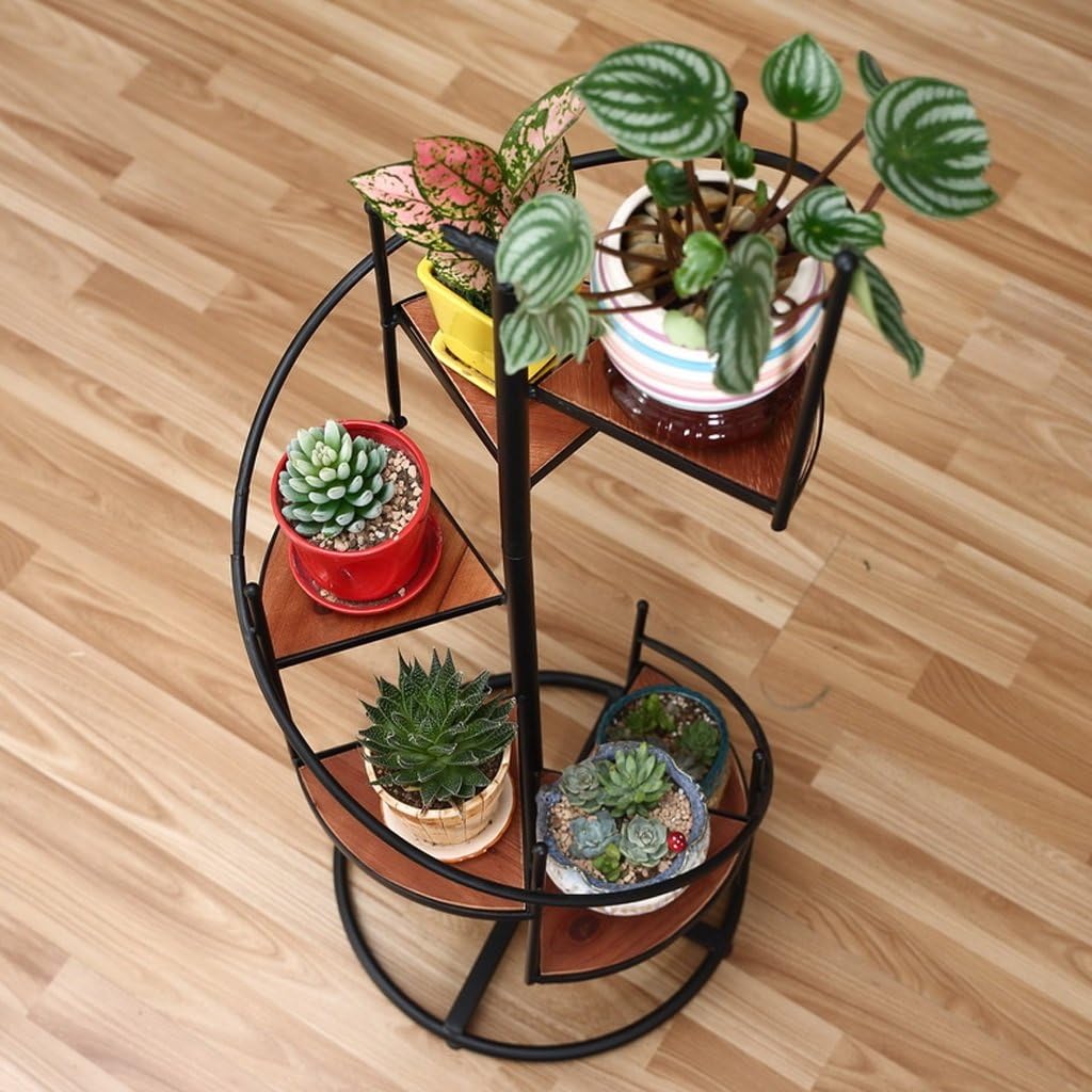 MILUCE European Style Revolving Ladder Flower Rack, 6 Layer / 8 Layer Of Solid Wooden Flower Pot Rack, Applicable To Living Room, Balcony, Corridor And So On ( Size : 6 layers )