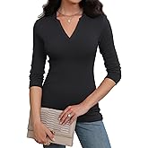 Prettywear Women 3/4 Length Sleeve Shirts V Neck Fitted Business Casual Work Tops 2025 Elegant Ribbed Tunic Blouses