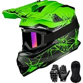 ILM Adult Dirt Bike Helmet DOT Approved, Full Face Motocross ATV Set WS901 | 5-Pc Kit Includes Face Mask Goggles Gloves Storage Bag, Adjustable Visor, Washable Liner for Electric dirtbike/Off-Road/UTV