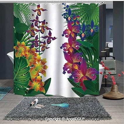 Amazon Com Angeldou Leaf Printed Fabric Shower Curtain Flower