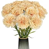 Rzoukler 15PCS Carnations Artificial Flowers Champagne Silk Carnation 20.47" Long Stem Fake Carnations Flowers for Weddings, DIY Crafts,Floral Arrangements Bridal Shower Home Decor(Champagne)