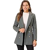 Allegra K Women's Winter Coat Belted Outerwear Casual Work Notch Collar Double Breasted Peacoat