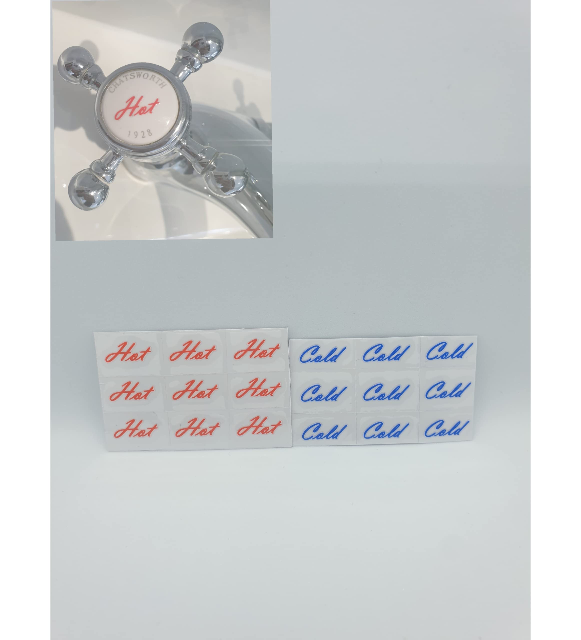 Stick-A-TAP A Set of 9 Hot & 9 Cold Replacement, Vinyl Tap/Faucet Stickers (Hot & Cold- R/B)