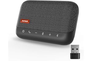 NUROUM A15 Bluetooth Conference Speaker and Microphone, 360° 10ft Voice Pickup w/Noise Reduction/Mute, Portable Wireless/USB Speakerphone, Daisy Chain for 20 People, for PC/Laptop/Mobile,Grey