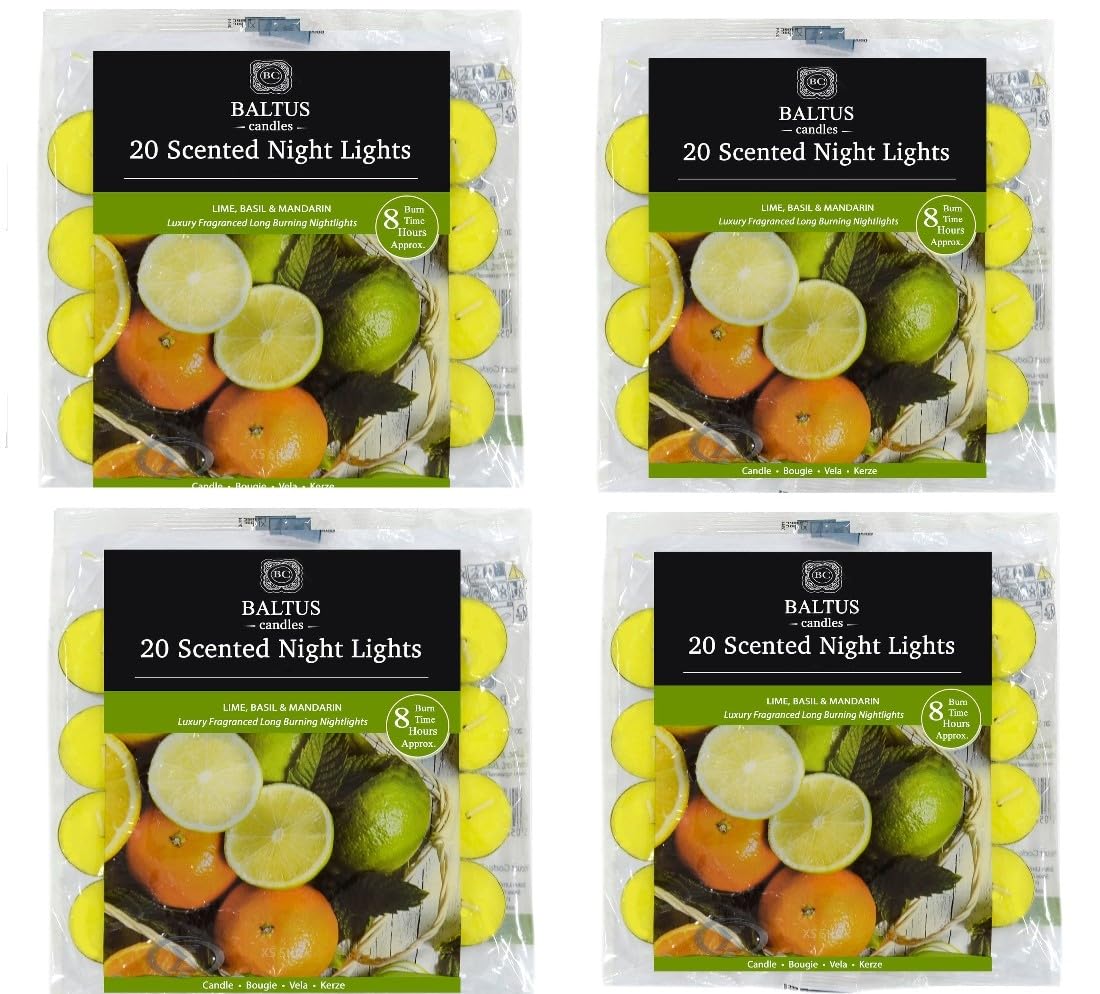 4 X Fragranced tealight Candles Assorted baltus Scented Bags of 20 PCS 8 Hour tealights (Lemon Lime Mandarin)