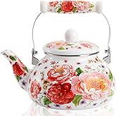 DEAYOU 2.5L Enamel Tea Kettle Stovetop, Large Porcelain Enameled Teakettle, 2.6 Quart Vintage Tea Pot with Ceramic Cool Handl