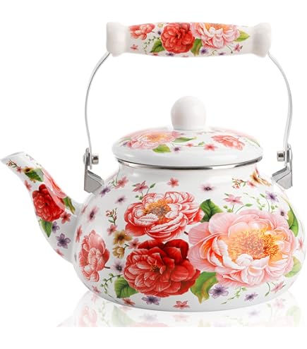 4.2L Enamel Stovetop Kettle - Vintage White Horse Design With Ceramic Handle For All Stove Tops