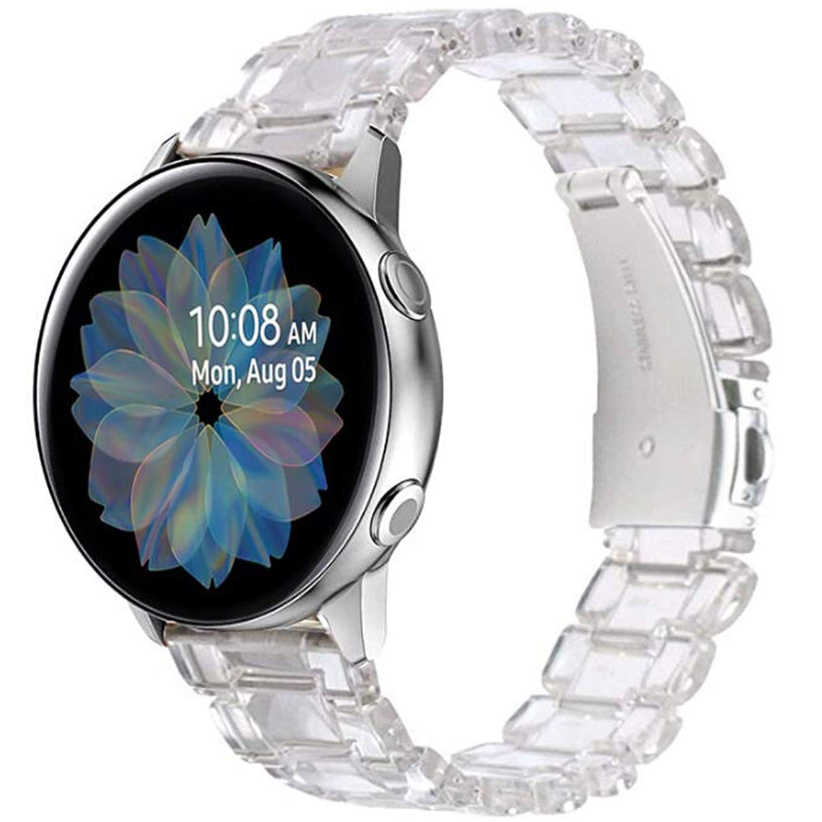 Miimall Resin Strap for Samsung Galaxy Watch 7 FE 6 5 4 40mm 44mm/6 Classic 43mm 47mm/5 Pro 45mm/4 Classic, 20mm Lightweight Band with Stainless Steel Buckle Wristband for Galaxy Watch 7(Transparent)