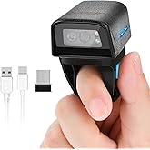 JRHC 1D 2D Bluetooth Portable Ring Barcode Scanner, Wearable Mini Barcode Reader with Wireless 2.4Ghz &amp;Bluetooth &amp;USB Wired 3 in 1, Connectable Windows/Mac OS/Android