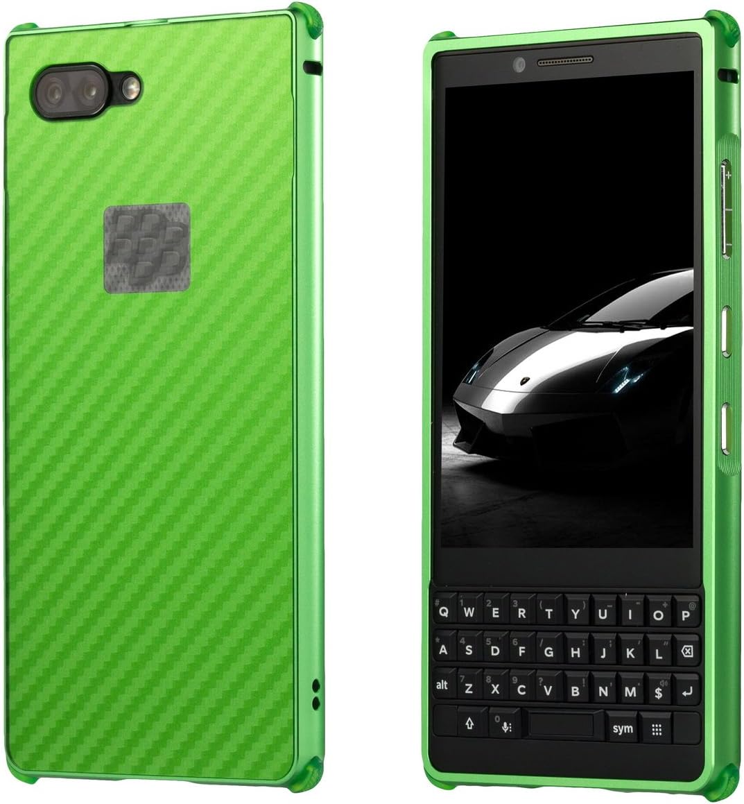 HDOMI BlackBerry KEY2 Case,Carbon Fiber Backplate Aluminum Alloy Frame Cover Shockproof Shell for BlackBerry KEY2 (Green)