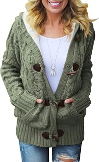 Front Button Hooded Sweater Outwear 
