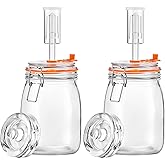 Glolaurge Fermentation Jar, 1.1Liters Glass Fermenting Jar with Fermentation Weight for Making Sauerkraut, Kimchi, Pickles, Mead, Cider & More, Pack of 2